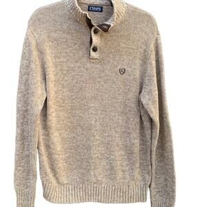 Chaps Sweater Men's Size Medium Beige Henley Style Mock Neck Outdoors